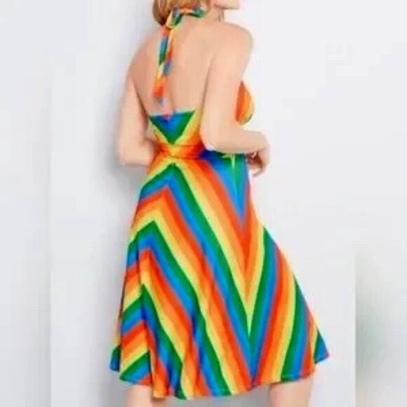 Modcloth Rainbow Striped Halter Dress NWOT - Picture 4 of 5